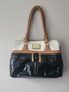 Marc Fisher Patent Colorblock Tote in Black, White & Tan